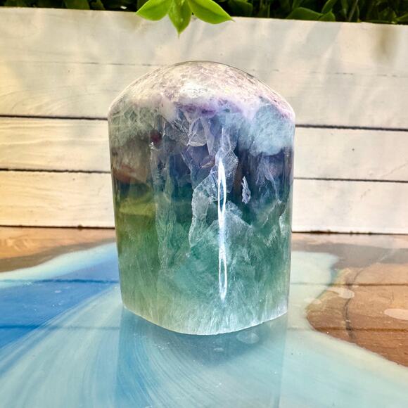 Feather Fluorite Tower 316g 66mm Polished Rainbow Crystal Mexico - Picture 3 of 3